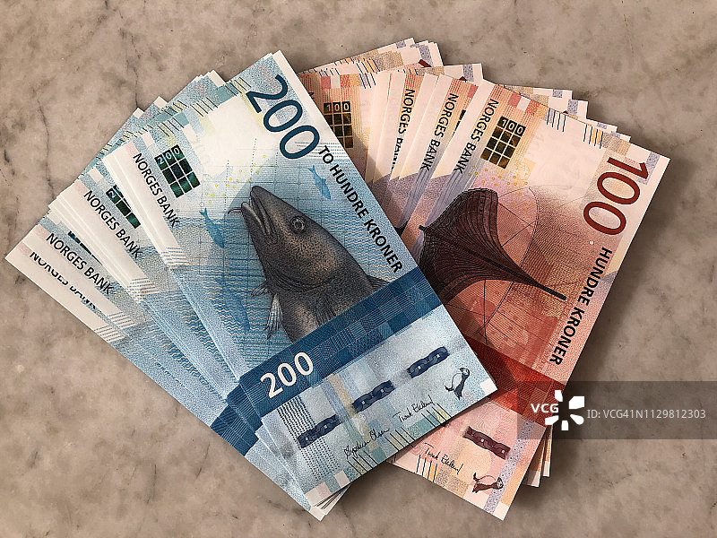 两百和一百挪威克朗纸币图片素材