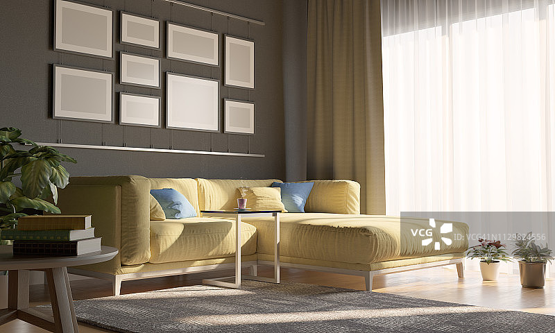 洒满阳光的舒适客厅图片素材