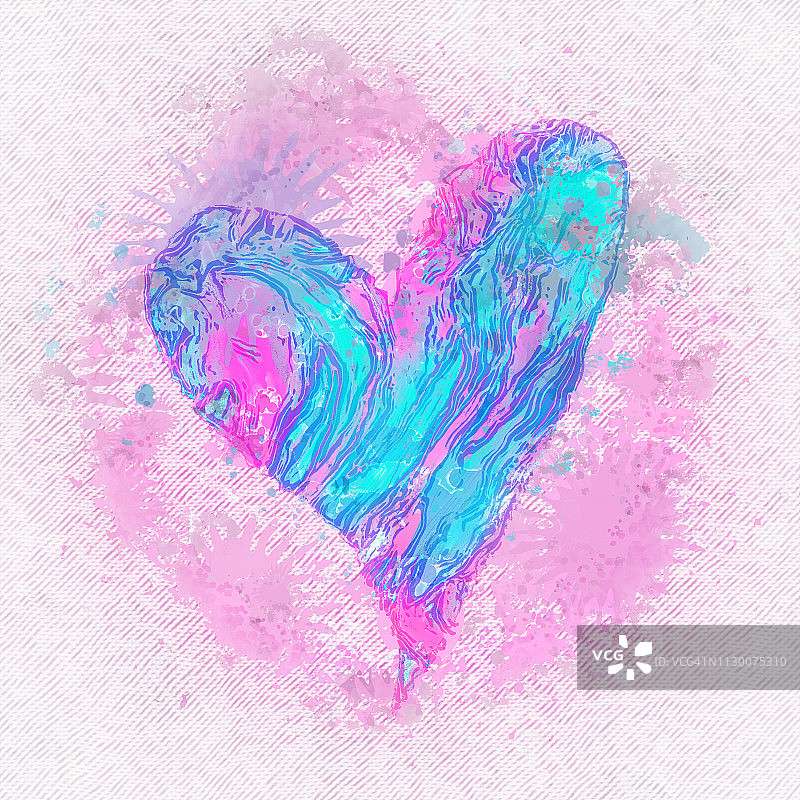 手绘蓝粉色泼墨爱心图片素材