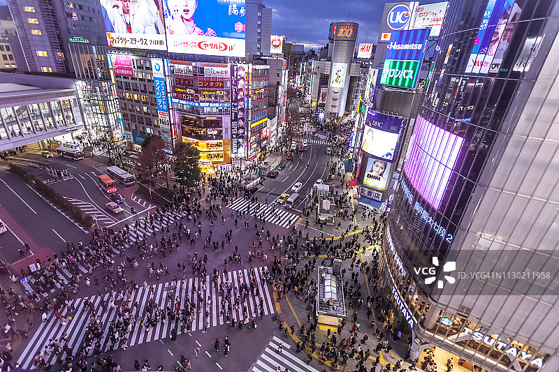 日本东京涩谷全向十字路口高视角图片素材