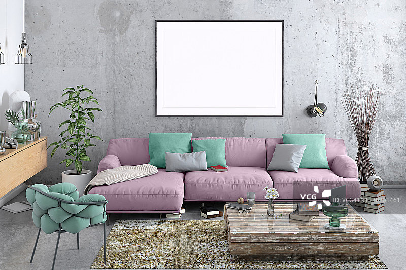 带相框模板的现代北欧风格客厅图片素材