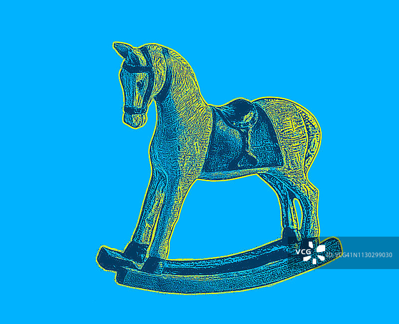 蓝色背景上的复古摇马插画图片素材