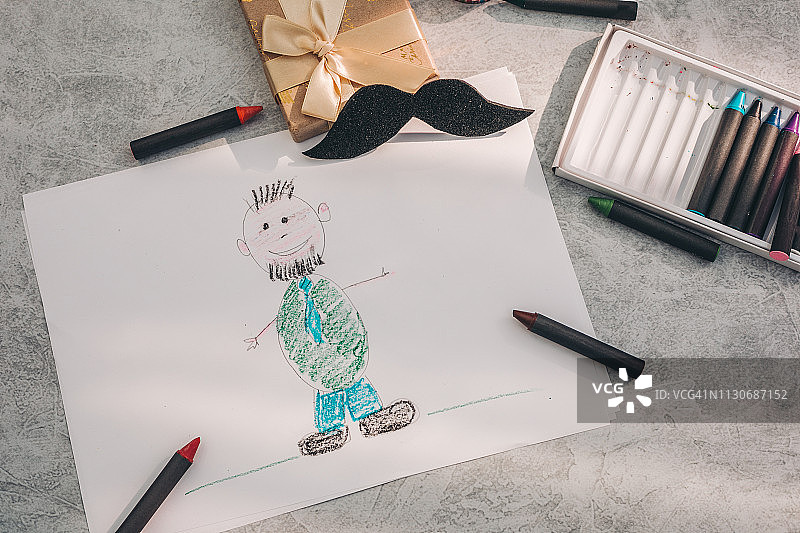 父亲节儿童绘画俯视图图片素材