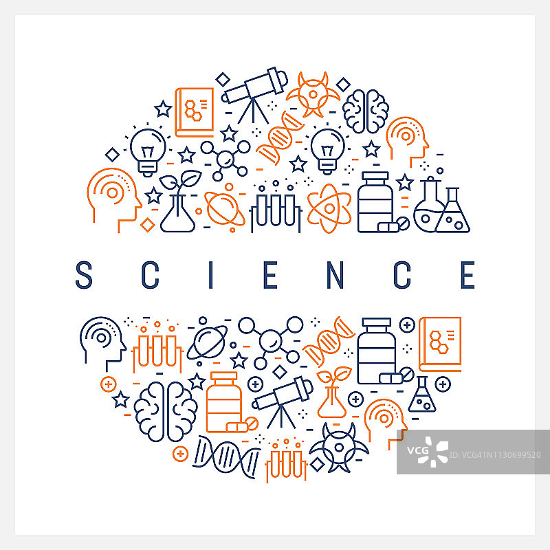 科学概念 - 排列成圆圈的彩色线条图标图片素材