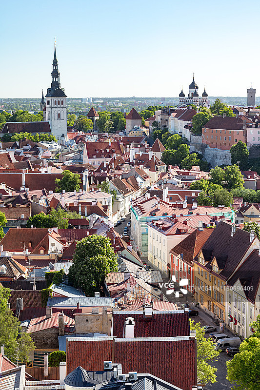 从爱沙尼亚圣奥拉夫教堂看到的塔林老城图片素材