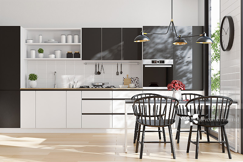 现代斯堪的纳维亚厨房和餐厅图片素材