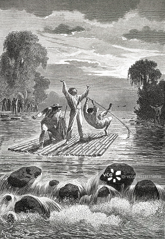 折断木棍控制木筏图片素材