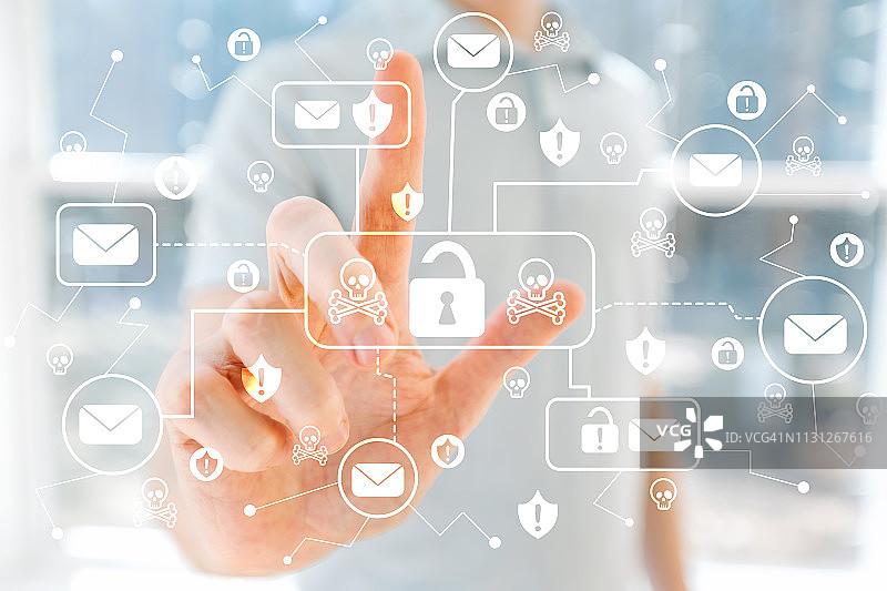 年轻人与电子邮件病毒和诈骗主题图片素材