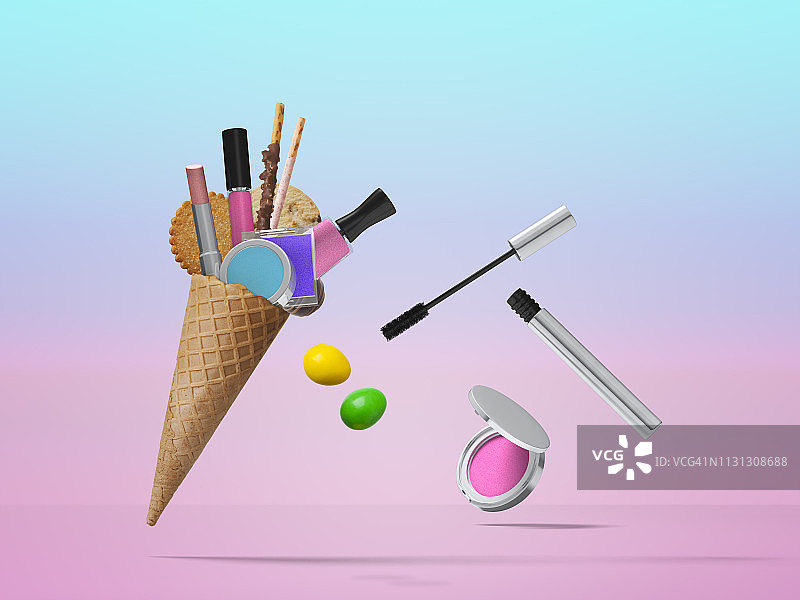 空中的化妆品和糖果图片素材