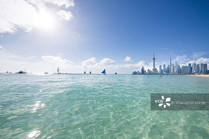 海滩城市景观图片素材