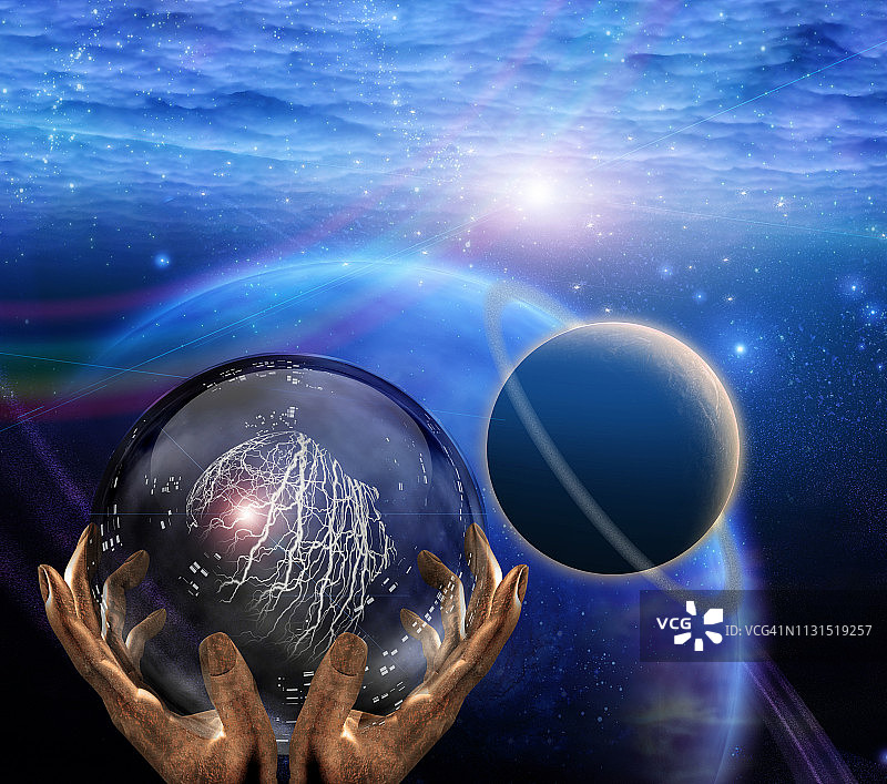 先知手中的水晶球，深邃的宇宙图片素材