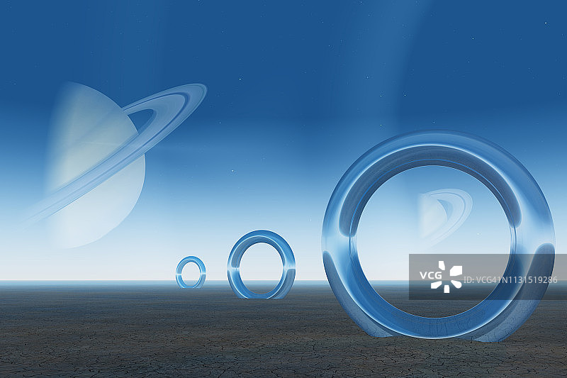 行星带和闪耀光环的行星3D渲染图片素材