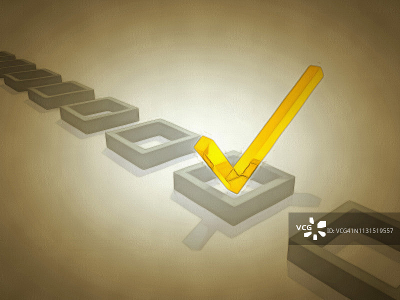 方框中的选中标记，数字3D渲染。图片素材