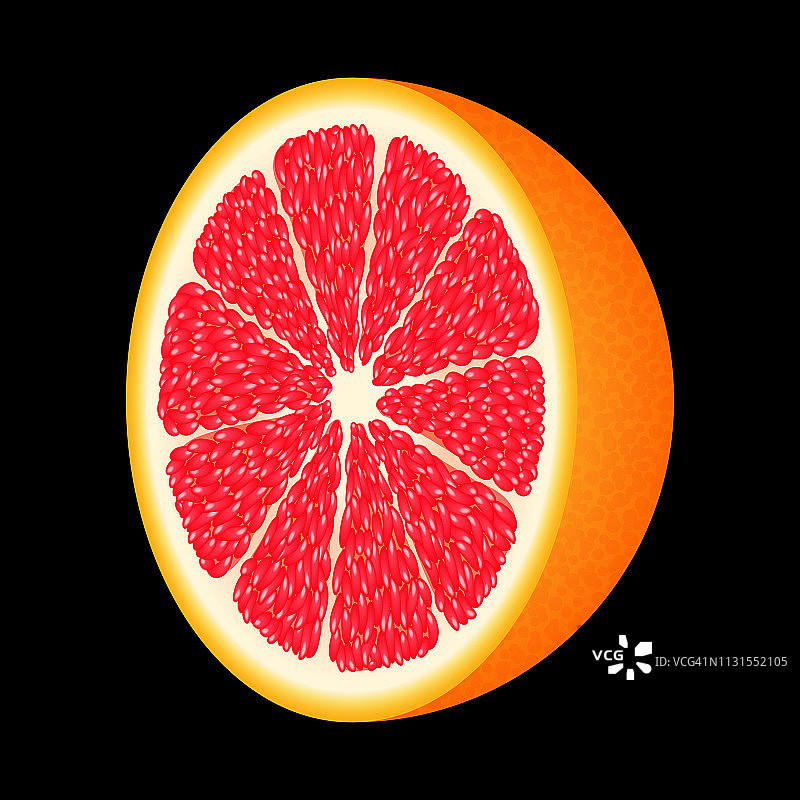 新鲜红西柚切片，黑色背景设计素材，逼真风格图片素材