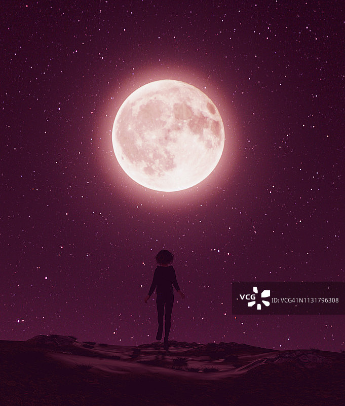 女孩走向月亮图片素材