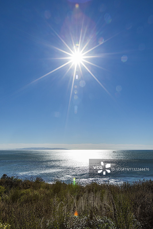 阳光洒在加利福尼亚州的贝壳海滩上图片素材