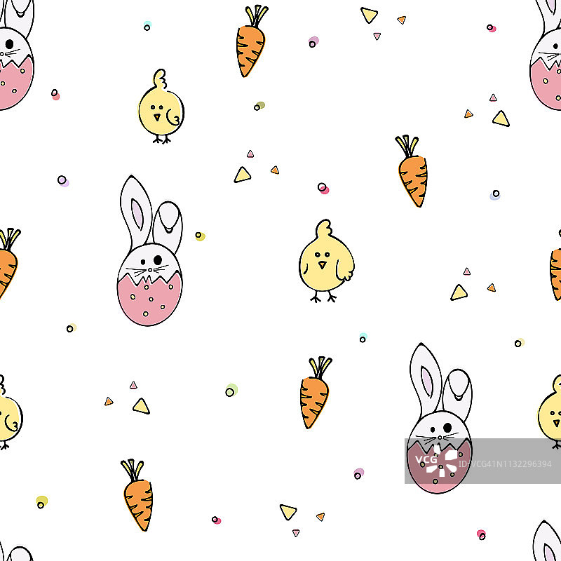 兔子和时尚涂鸦复活节无缝图案图片素材