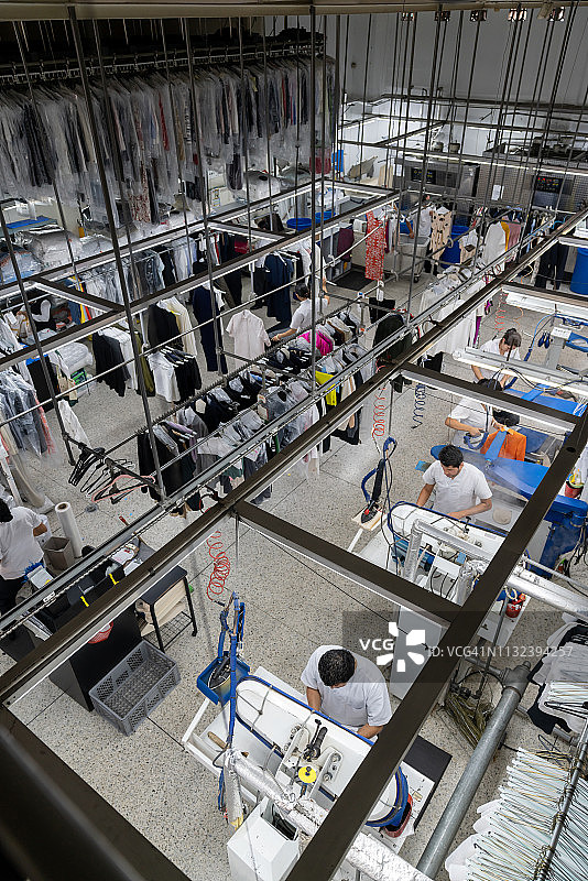 俯视视角：工业洗衣服务及工作人员图片素材