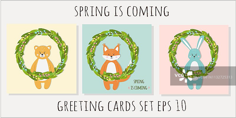 可爱卡通橙狐蓝熊粉兔套装图片素材