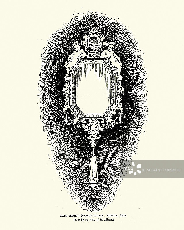 16世纪法式雕刻象牙手镜图片素材