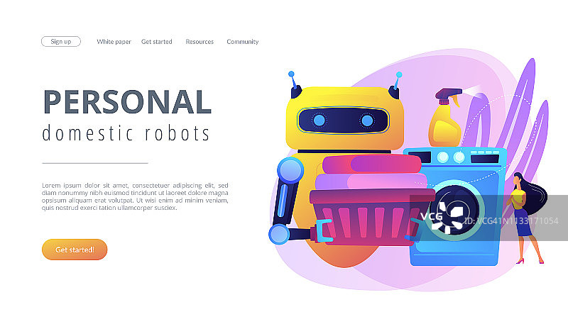 家用机器人技术概念登录页图片素材