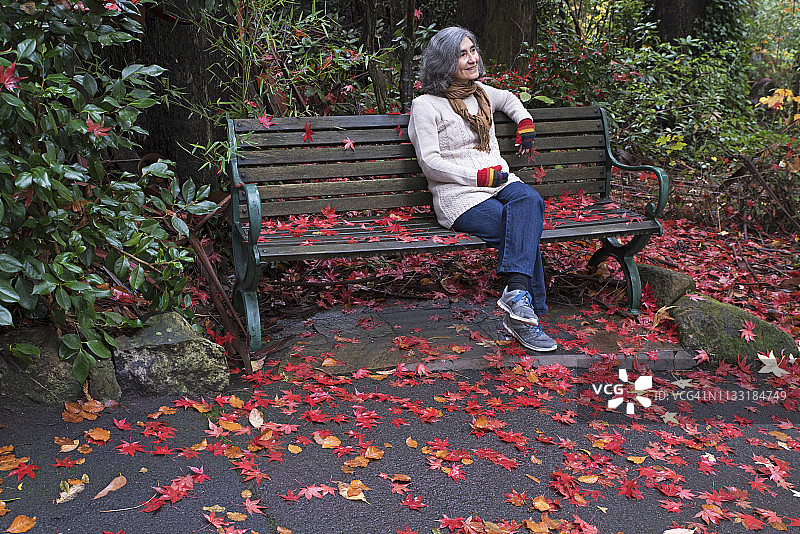在墨尔本丹德农山脉沉思秋色的女人图片素材