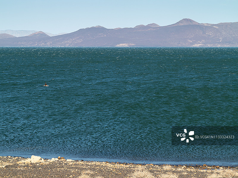 在图尔卡纳湖上用独木舟捕鱼的埃尔莫洛渔民图片素材