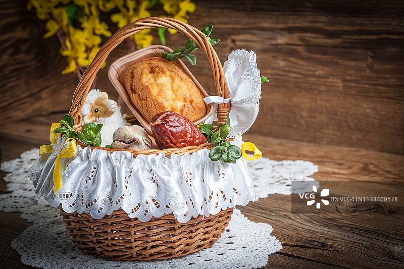 装满食物的传统复活节篮子图片素材