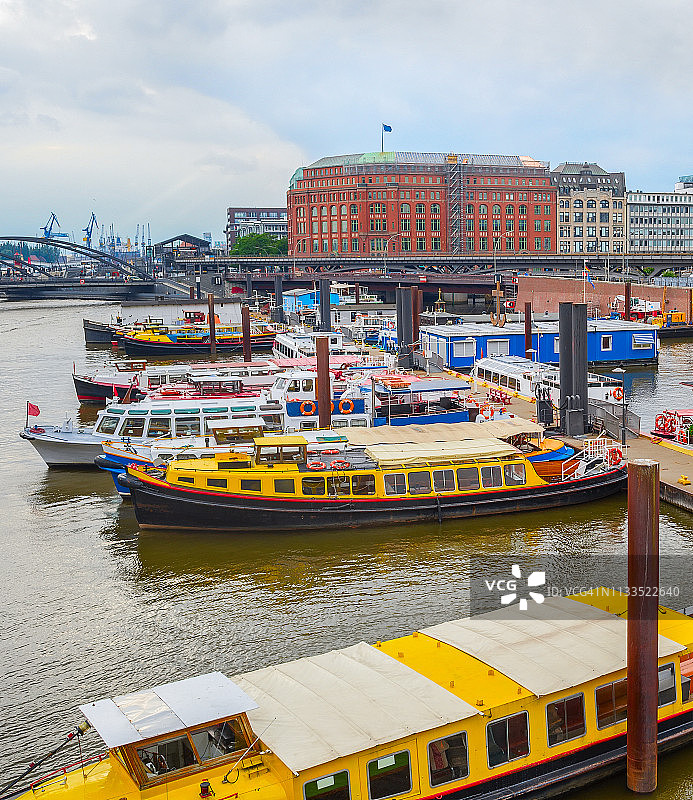 汉堡天际线，港口与船只图片素材