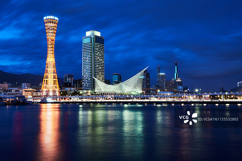 神户港黄昏时分的港口和海滨图片素材