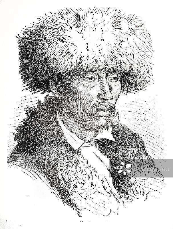 在撒马尔罕（乌兹别克斯坦）戴着皮帽的男人图片素材