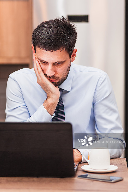 在家用笔记本电脑工作的年轻商人图片素材