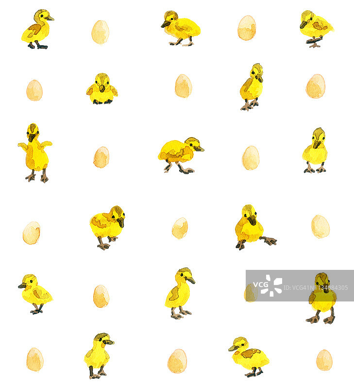 淡黄色小鸭子的水彩图案图片素材