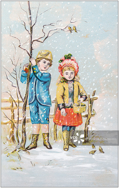 德国儿童寓言书中的古董彩色插图图片素材