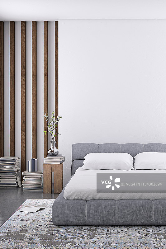 现代卧室内部与空白墙的复制空间图片素材