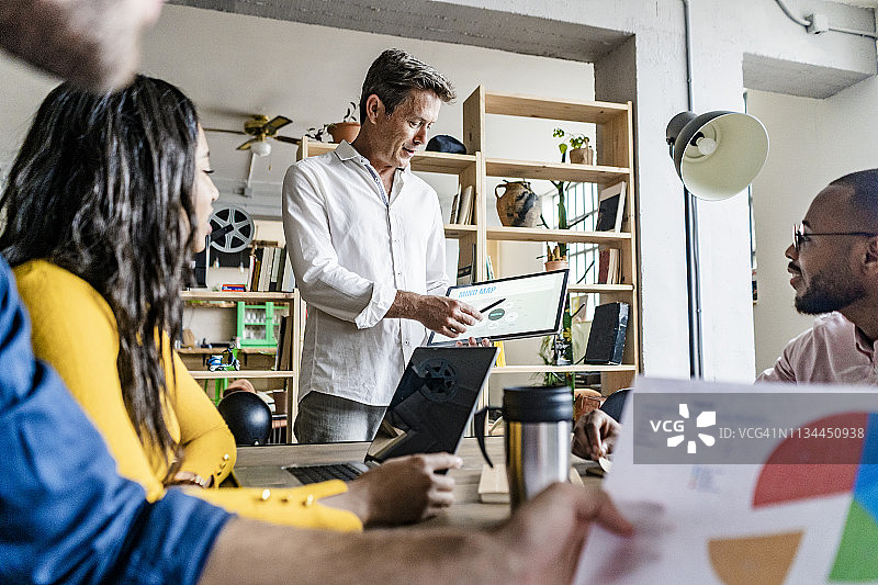 商务人士在阁楼办公室做演示图片素材