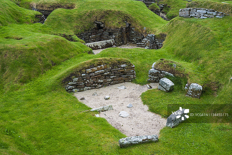 英国苏格兰奥克尼群岛主岛：斯卡拉布雷新石器时代遗址图片素材