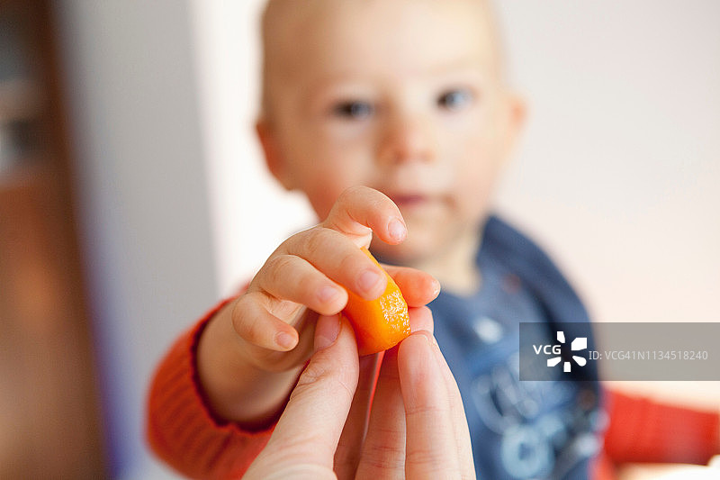 母亲喂男婴水果图片素材