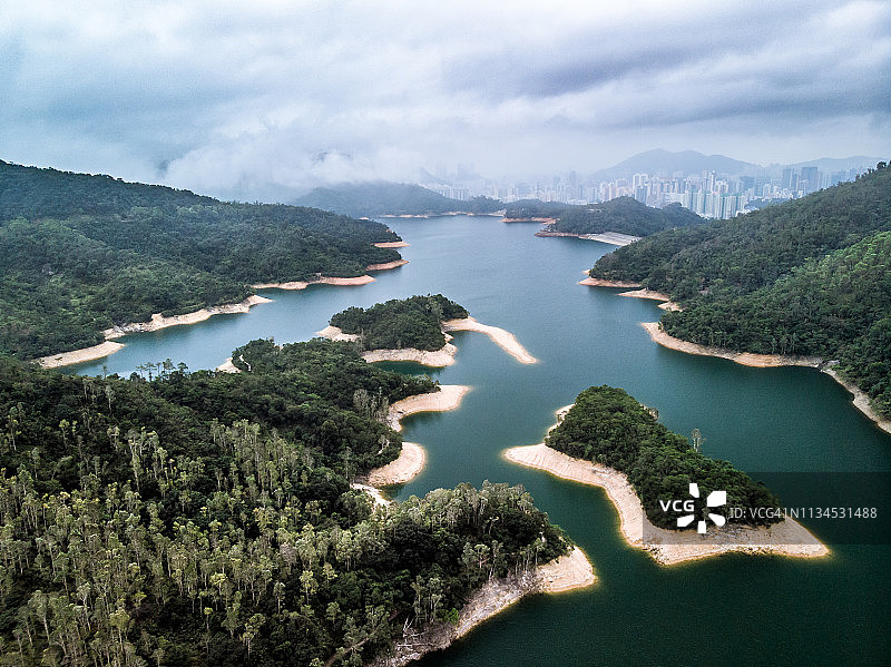 香港城门水库航拍图片素材