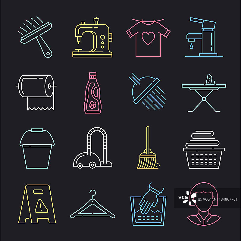 消费者清洁产品霓虹灯风格矢量图标集图片素材