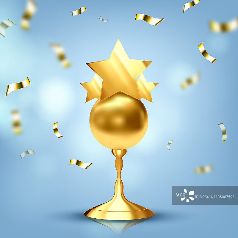 金色奖杯矢量图。冠军奖。获胜者图标。体育奖励。胜利高脚杯。比赛奖牌。庆祝仪式。竞赛符号。3D真实感插图图片素材