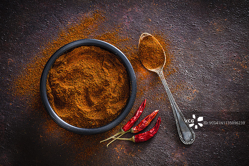 香料：红色辣椒粉俯视图图片素材