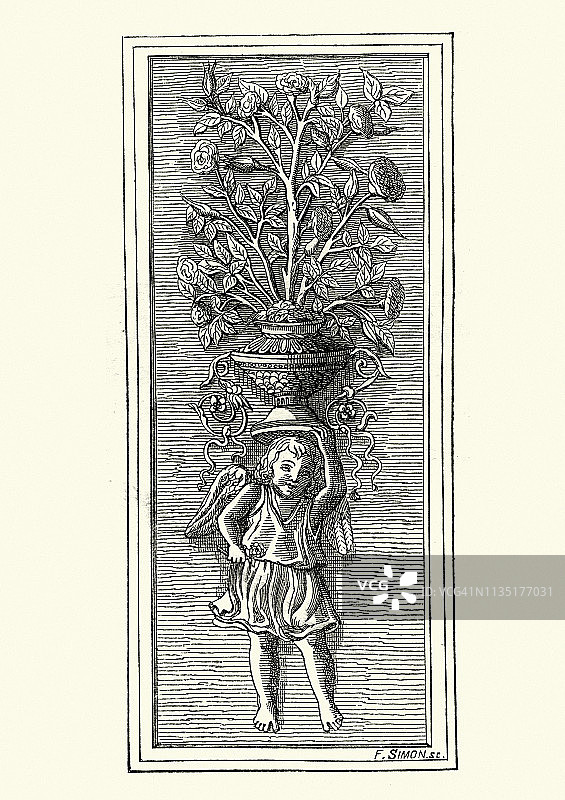 中世纪意大利雕塑：手持玫瑰灌木的天使图片素材