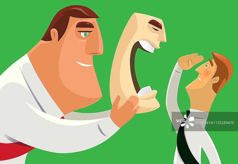 向愤怒面具敬礼的商人图片素材