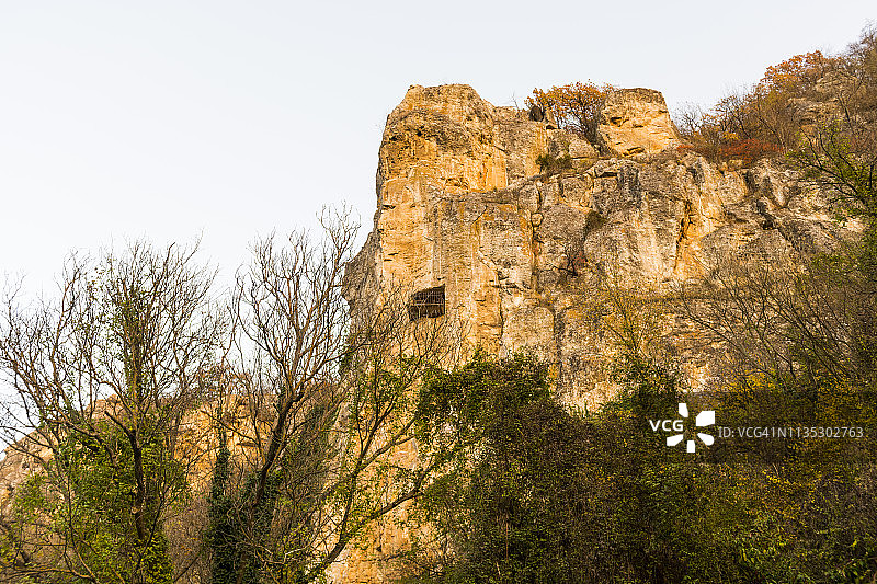 伊万诺沃岩石教堂圣母像：14世纪古拜占庭风格中世纪基督教艺术，联合国教科文组织世界遗产，位于保加利亚鲁森斯基洛姆河谷图片素材