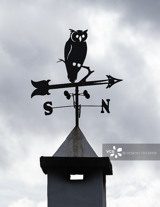 烟囱上的猫头鹰风向标图片素材