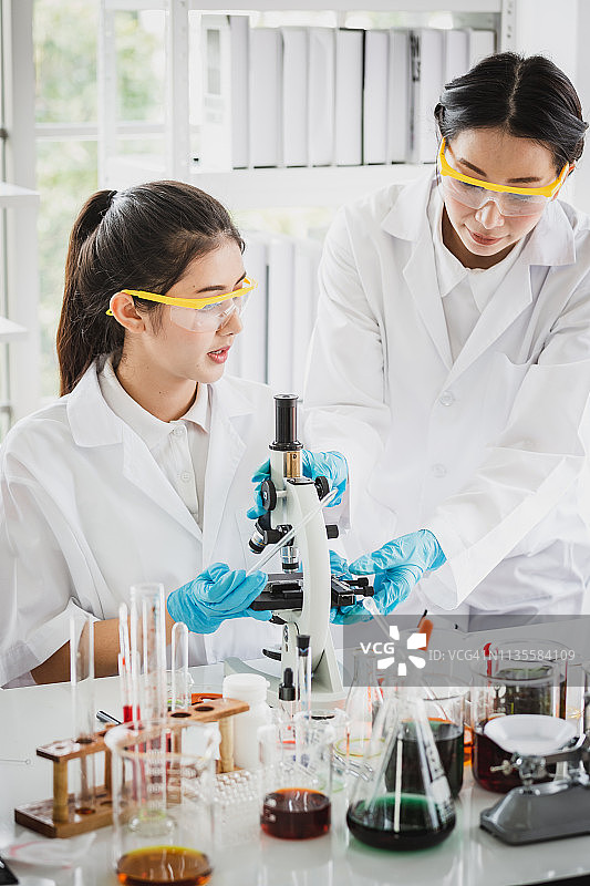 实验室中女性科学家团队头脑风暴研究图片素材