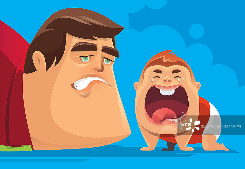 悲伤的父亲和哭泣的幼儿图片素材