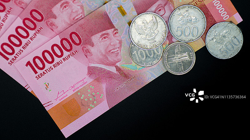 印尼纸币和硬币特写图片素材
