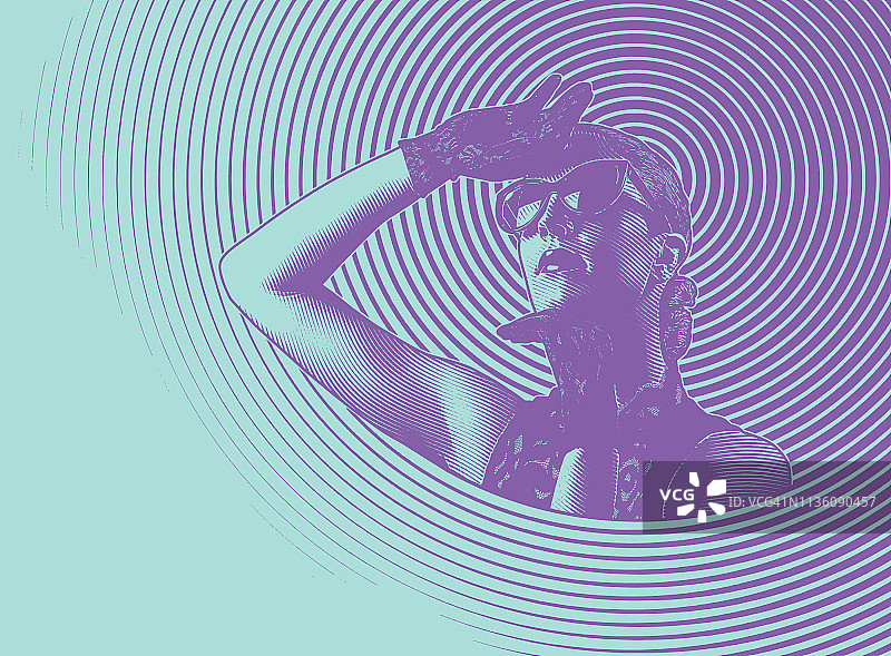 带有半色调图案的迷人女性图片素材